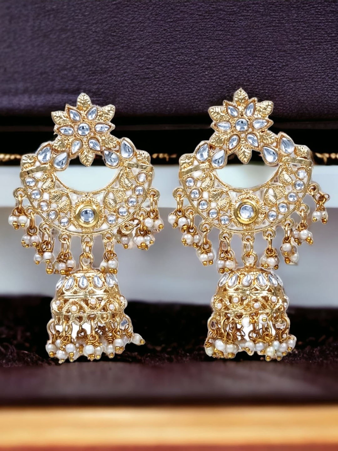

Anouk Gold Plated Contemporary Jhumkas, White