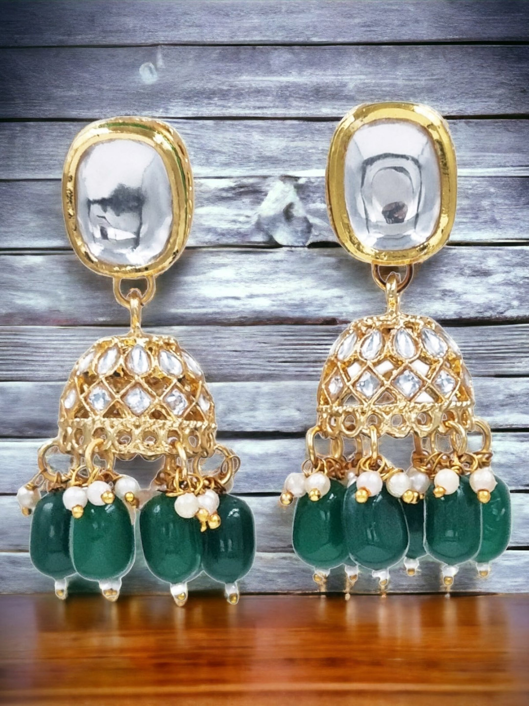 

Anouk Gold-Plated Contemporary Jhumkas, Green