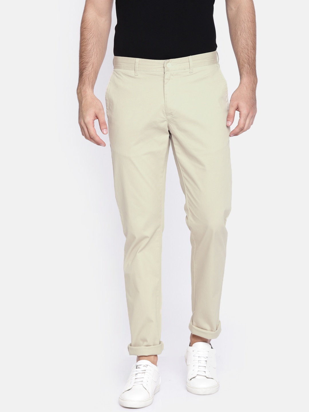 

Blackberrys Men Beige Regular Fit Self Design Trousers