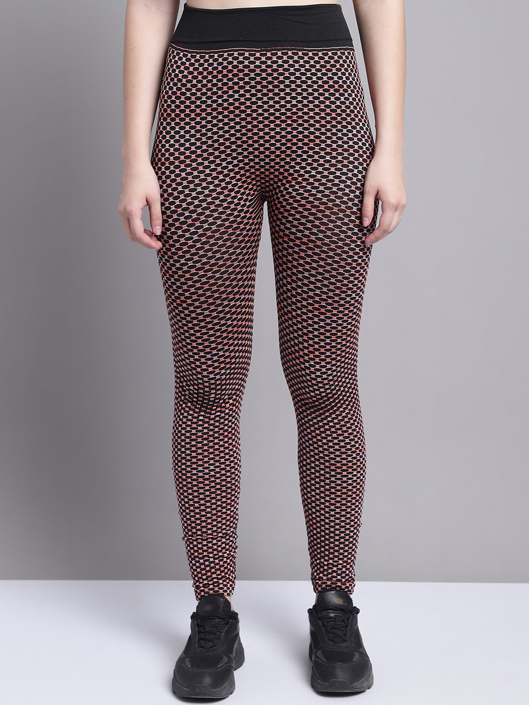 

GRACIT Printed High Waist Tights, Black