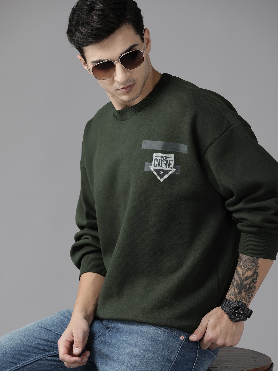 

Roadster Men Printed Sweatshirt, Olive