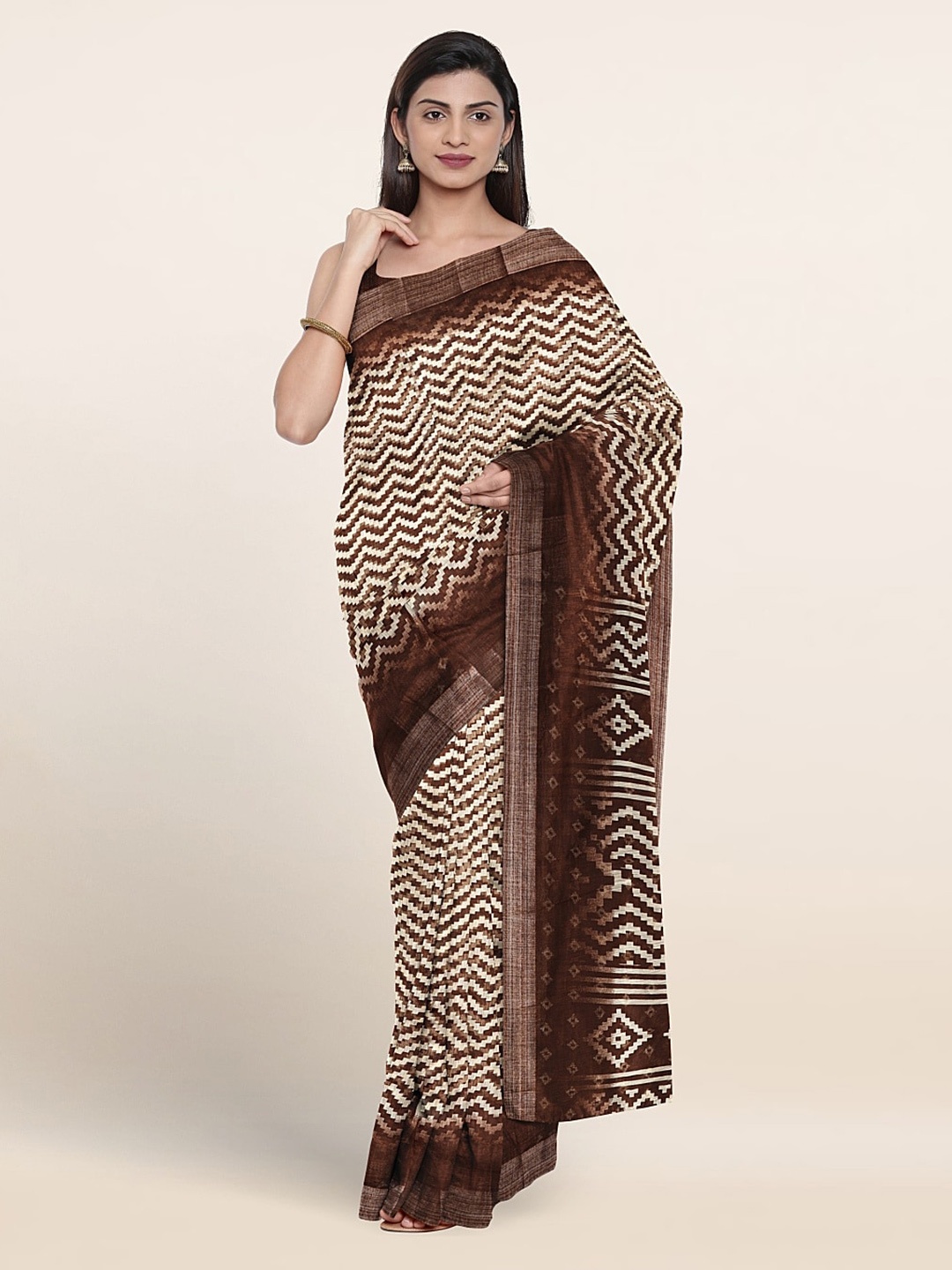 

Pothys Geometric Printed Saree, Brown