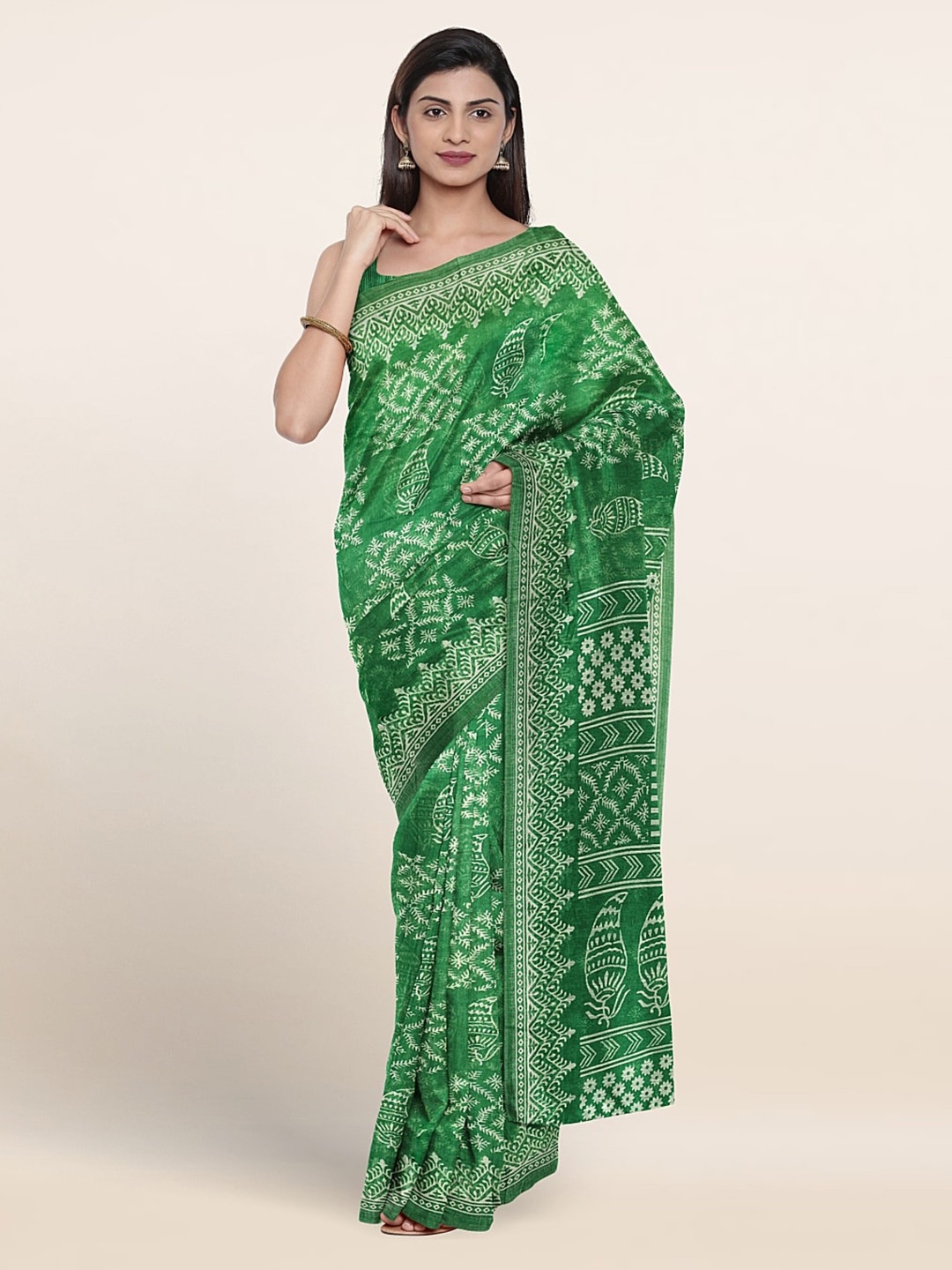 

Pothys Ethnic Motifs Printed Zari Saree, Green
