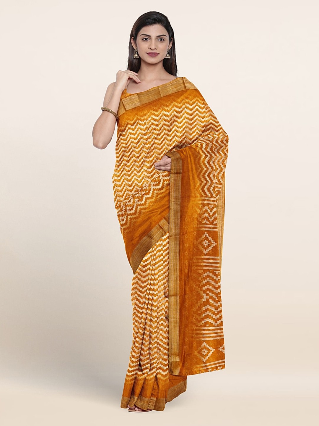 

Pothys Geometric Printed Saree, Orange