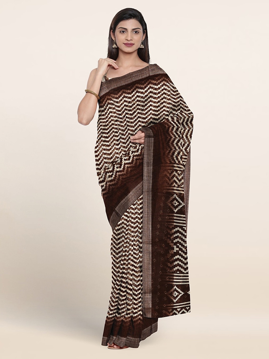 

Pothys Geometric Printed Saree, Brown