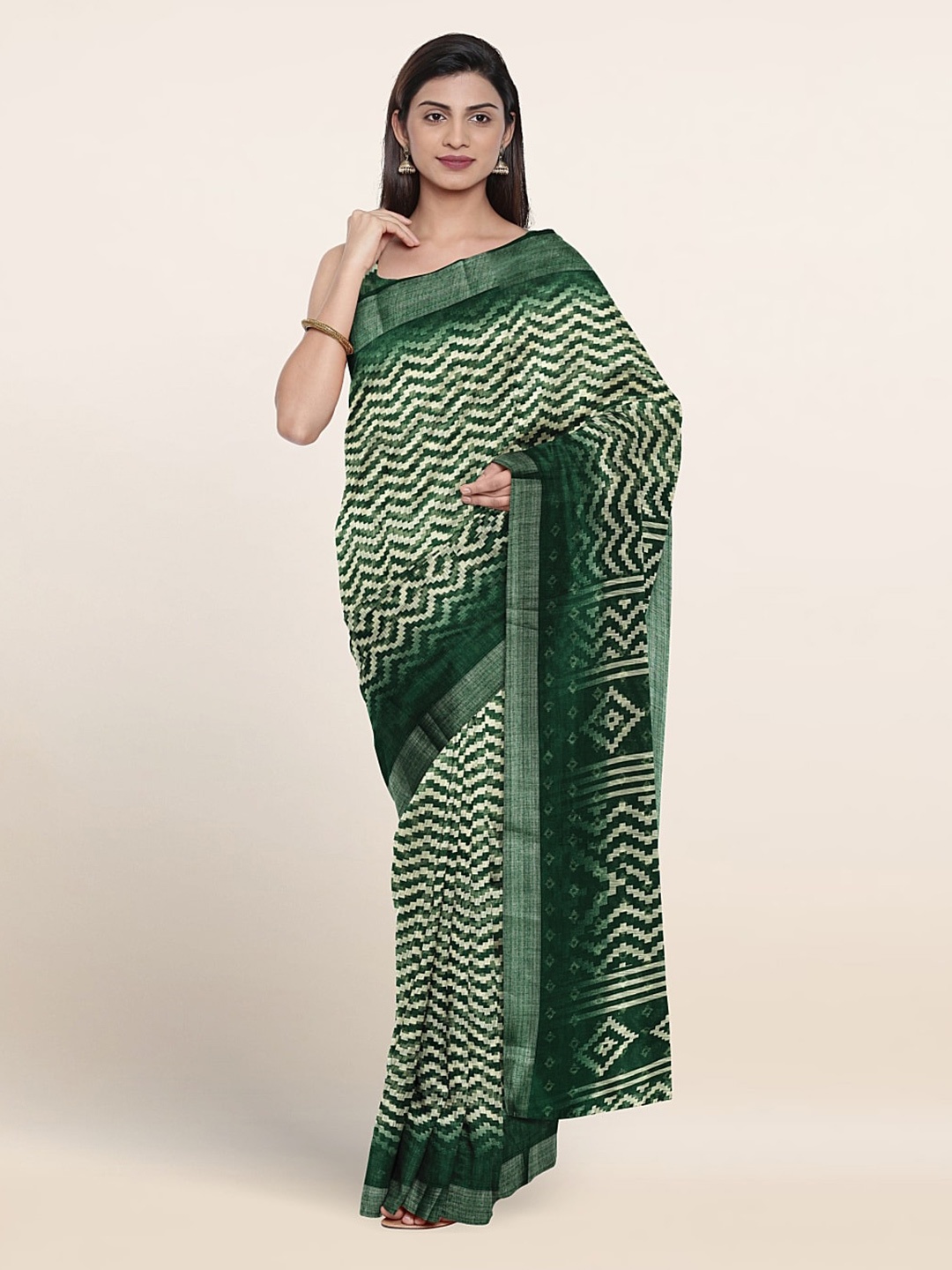 

Pothys Geometric Printed Saree, Green