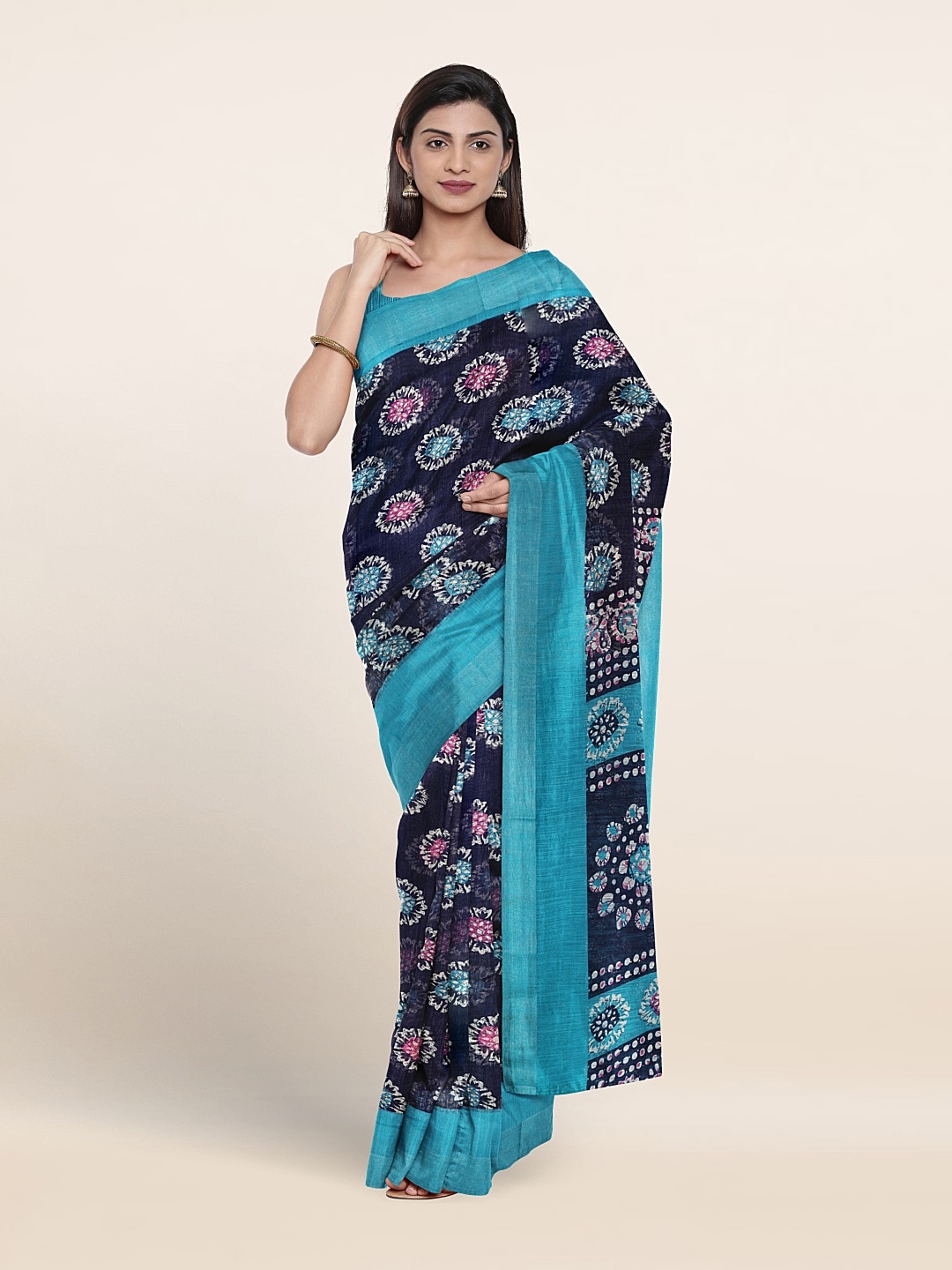 

Pothys Floral Printed Saree, Navy blue