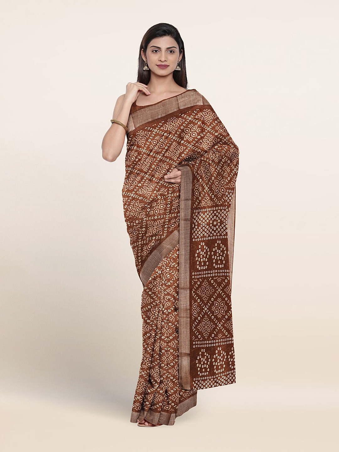 

Pothys Bandhani Printed Zari Saree, Brown