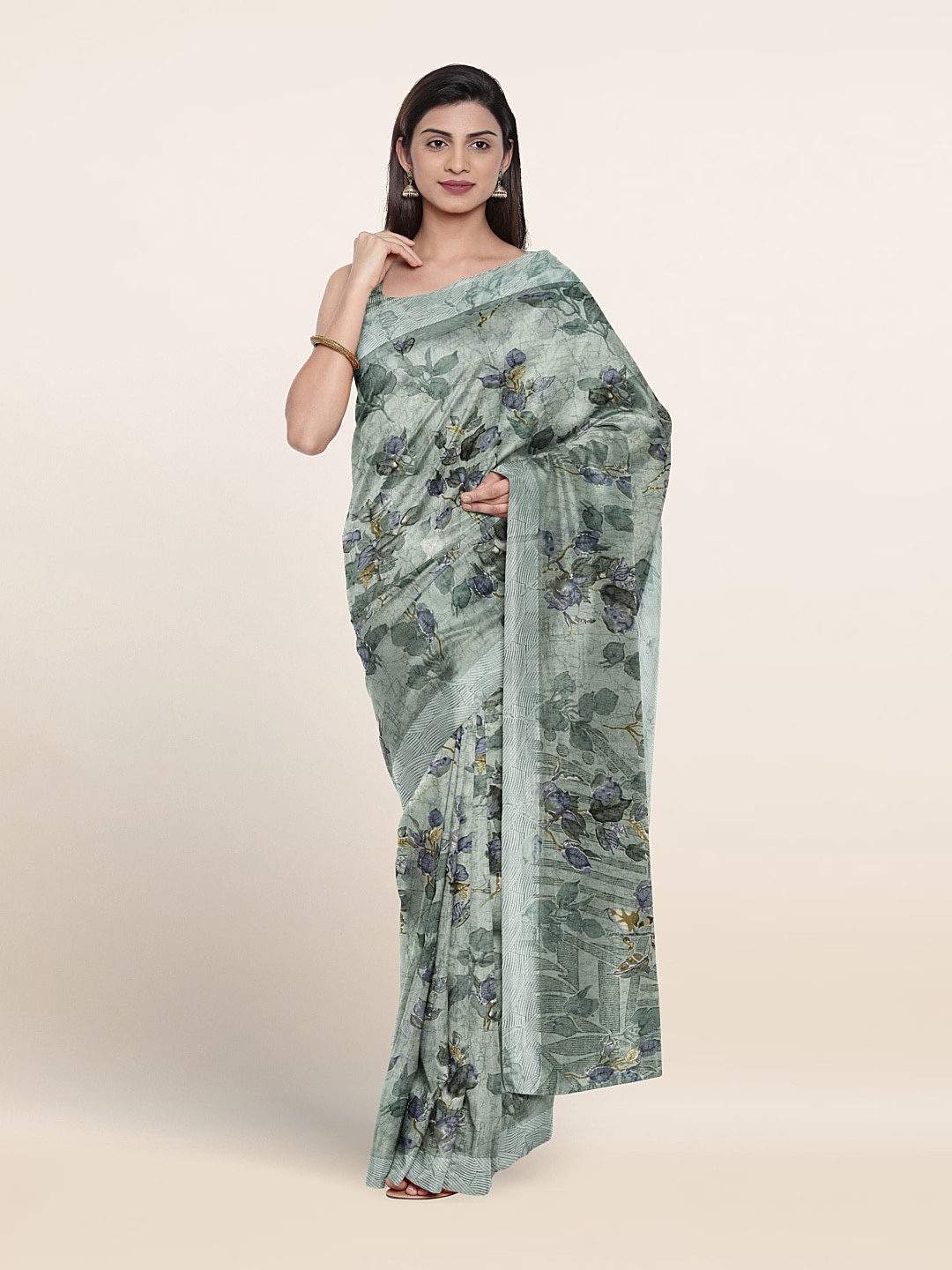 

Pothys Floral Printed Cotton Blend Saree, Green