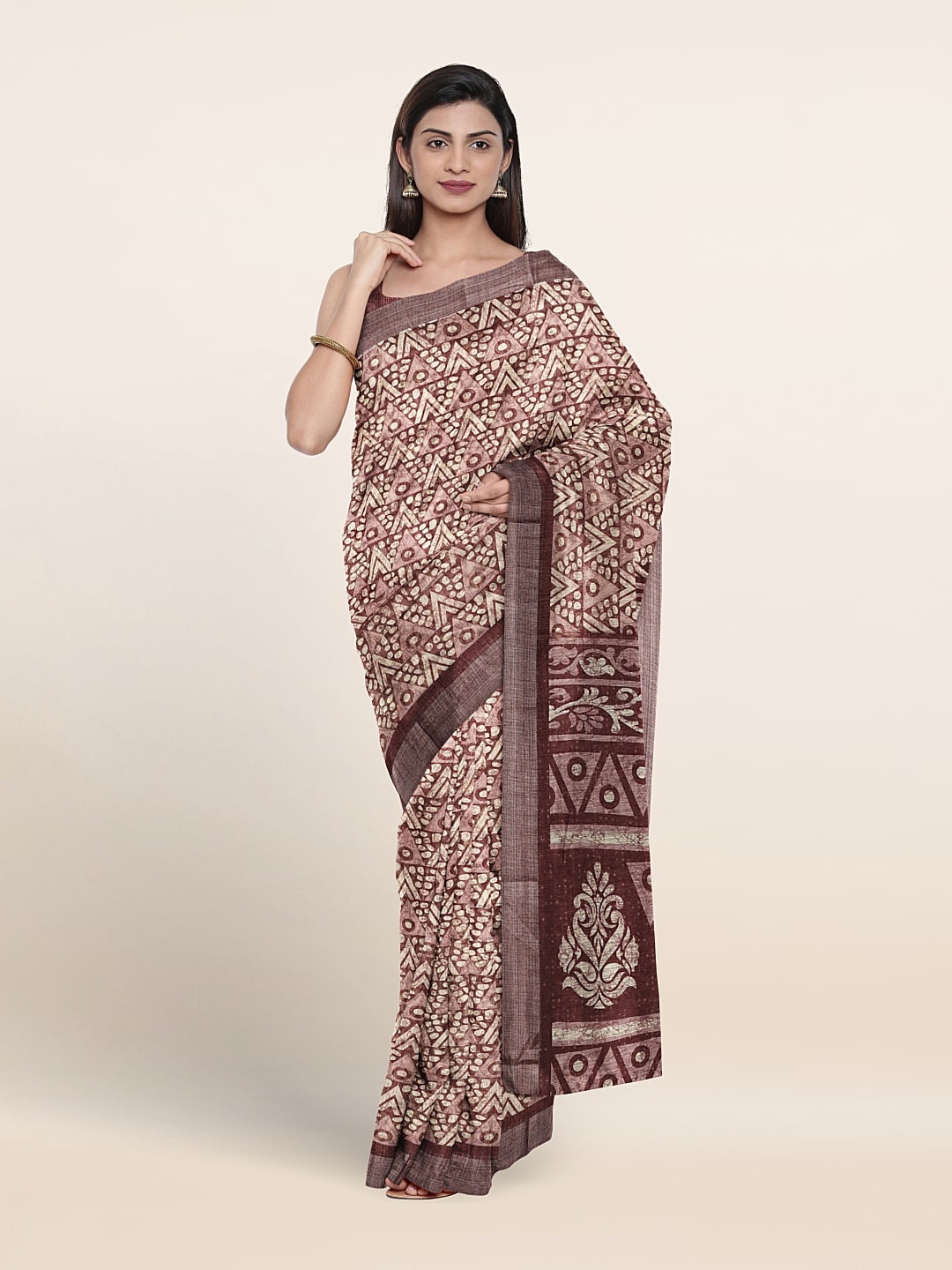 

Pothys Geometric Printed Saree, Brown