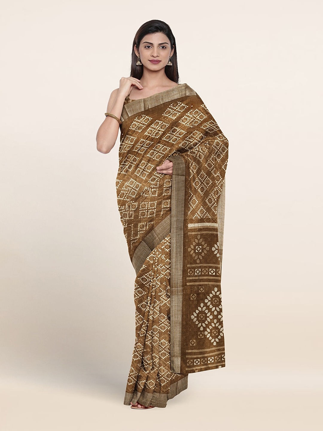

Pothys Geometric Printed Cotton Blend Saree, Brown
