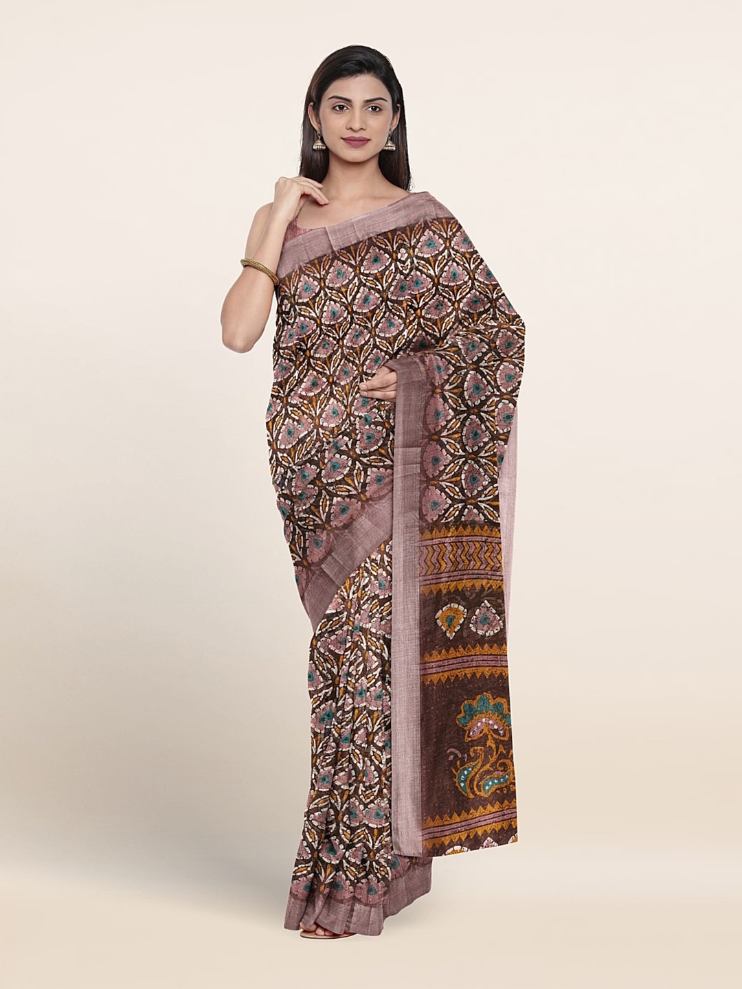 

Pothys Ethnic Motifs Printed Zari Saree, Brown