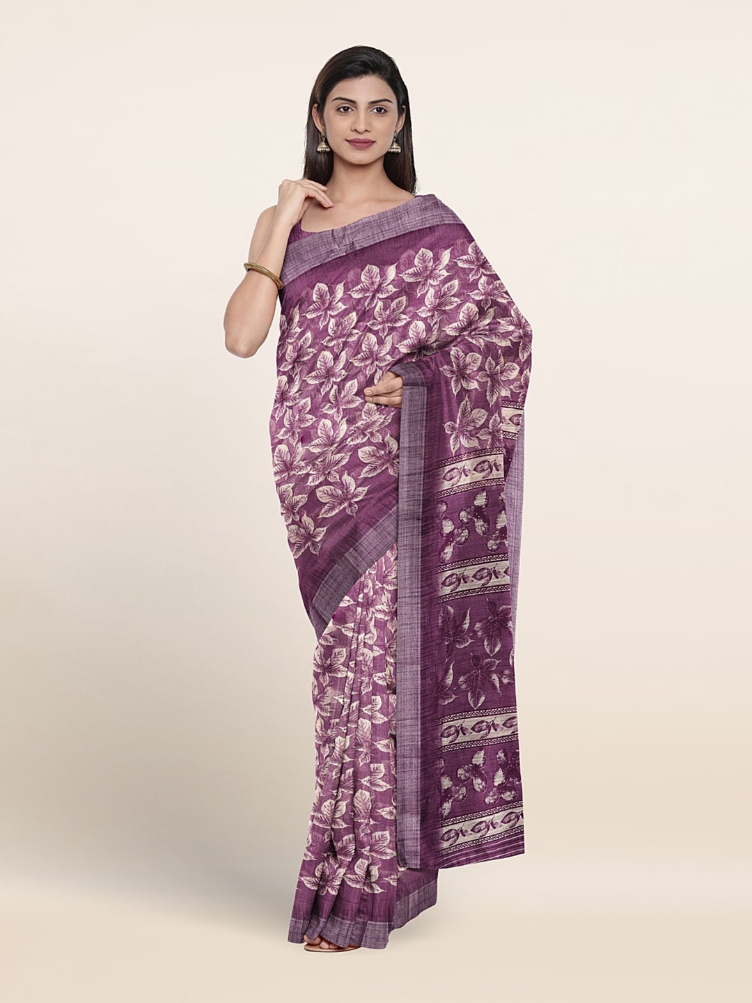 

Pothys Floral Printed Cotton Blend Saree, Violet