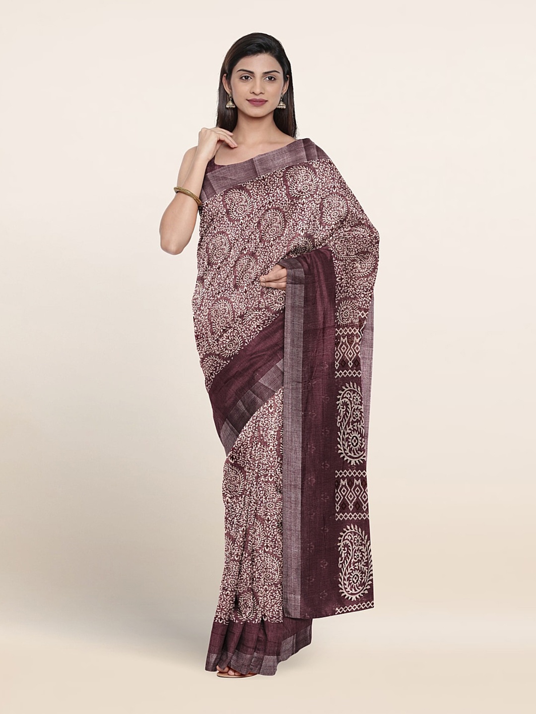 

Pothys Paisley Printed Zari Saree, Violet