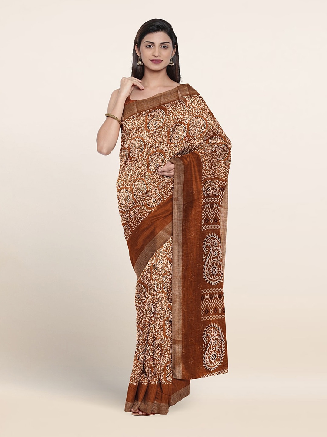 

Pothys Paisley Printed Zari Saree, Rust