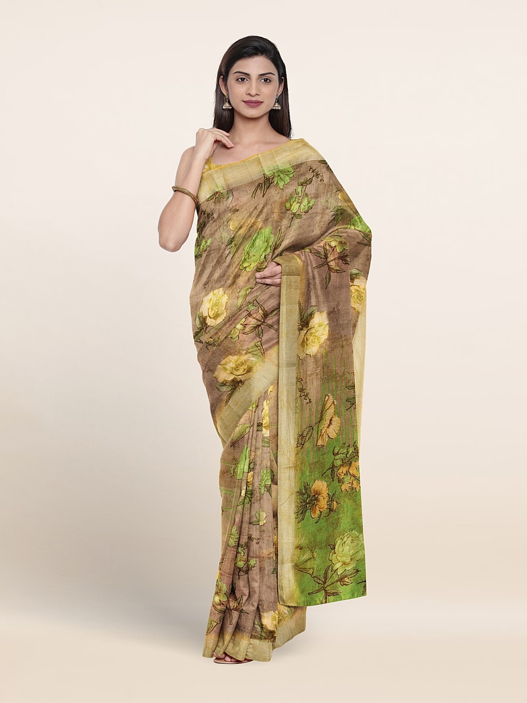 

Pothys Floral Printed Saree, Tan