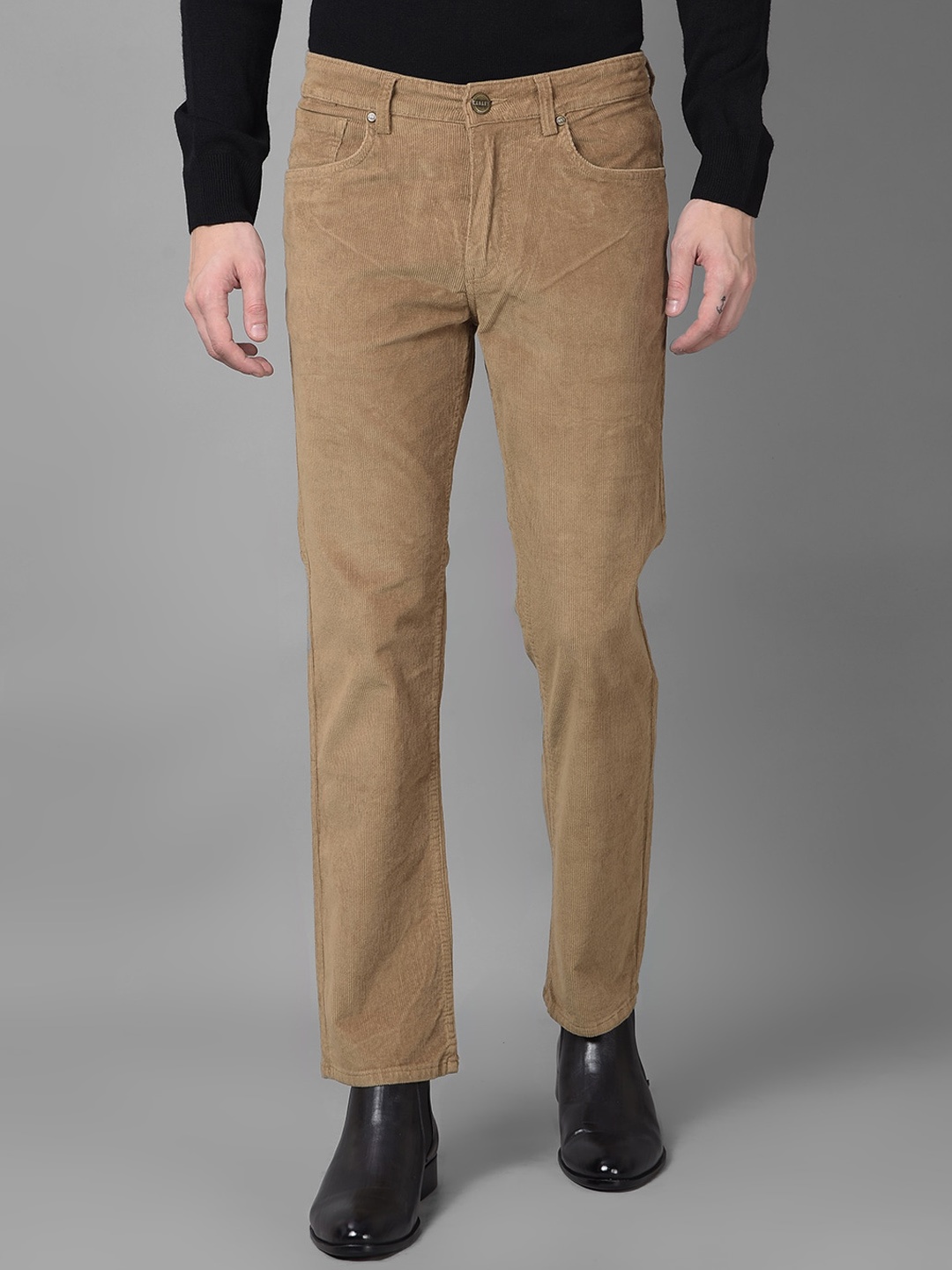 

Canary London Men Smart Straight Fit Wrinkle Free Corduroy Trousers, Brown