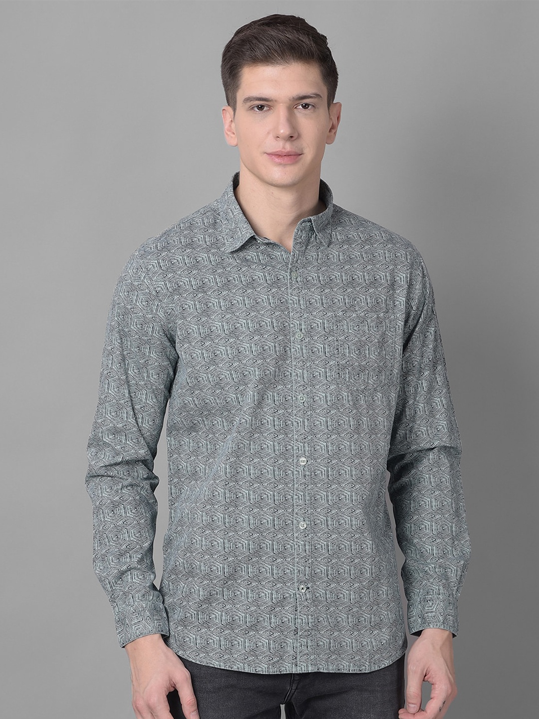 

Canary London Smart Slim Fit Geometric Printed Cotton Casual Shirt, Green