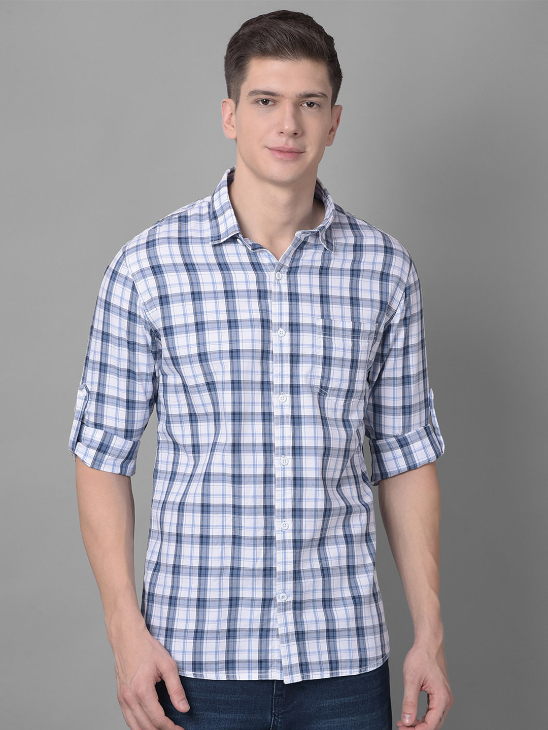 

Canary London Smart Slim Fit Tartan Checked Cotton Twill Casual Shirt, Blue
