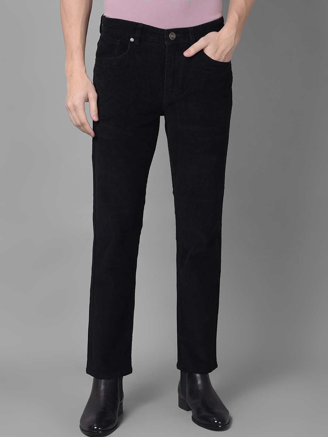 

Canary London Men Smart Straight Fit Wrinkle Free Corduroy Trousers, Black