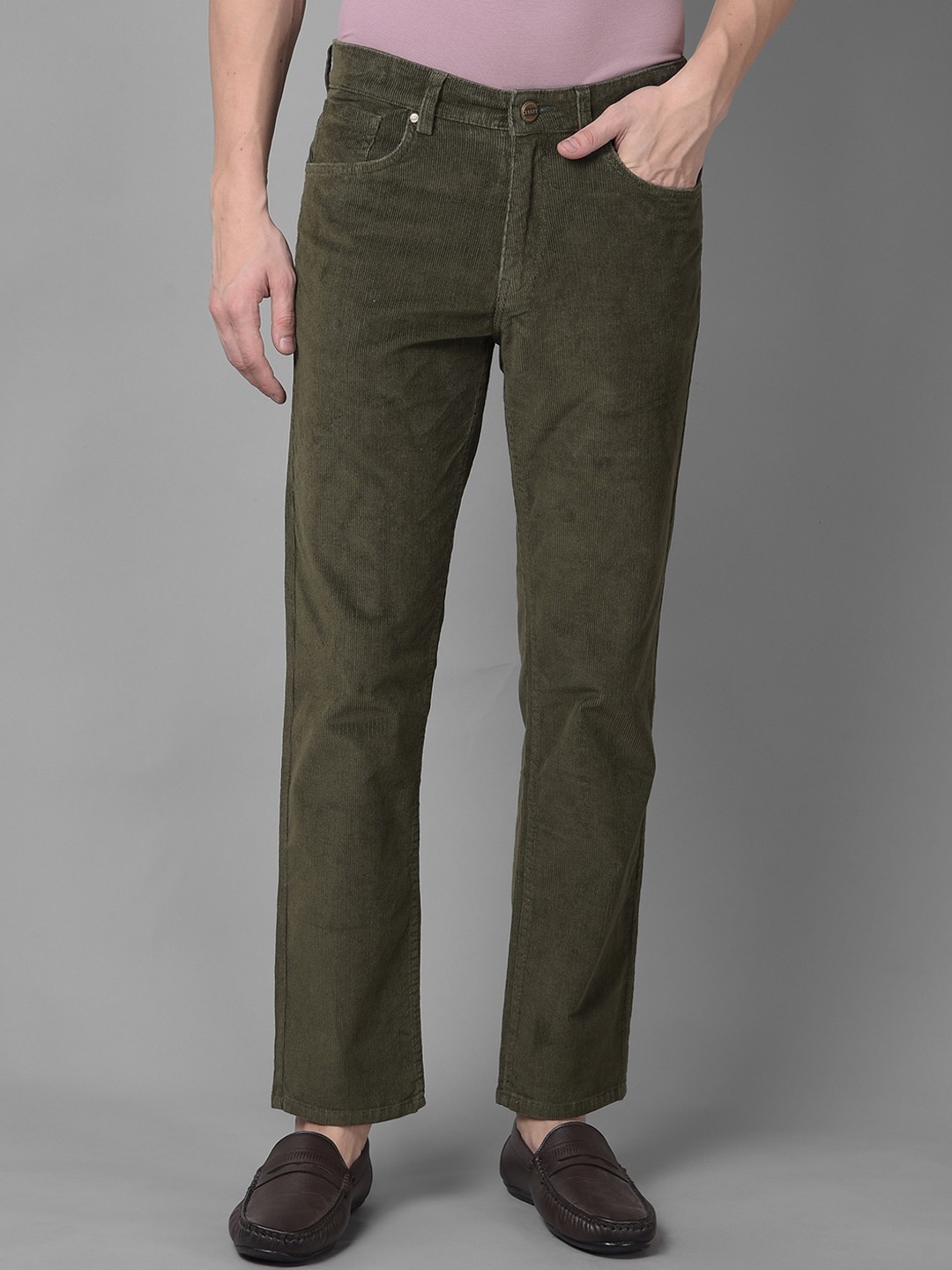

Canary London Men Smart Straight Fit Wrinkle Free Corduroy Trousers, Olive