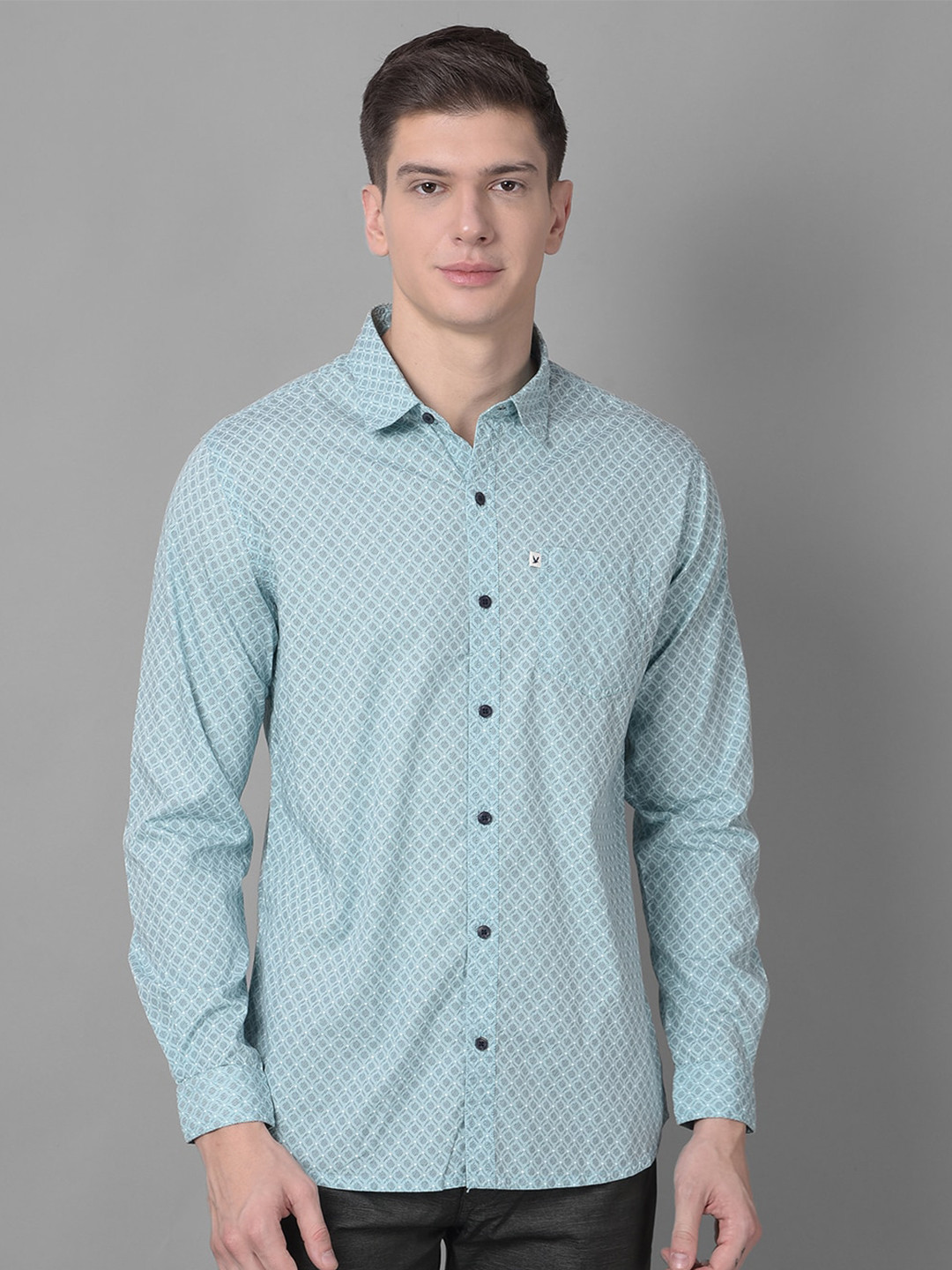 

Canary London Smart Slim Fit Geometric Printed Cotton Casual Shirt, Green