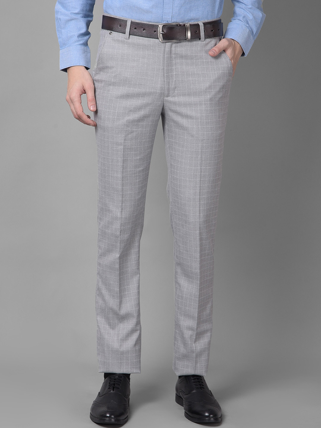 

Canary London Men Textured Smart Slim Fit Wrinkle Free Formal Trousers, Grey