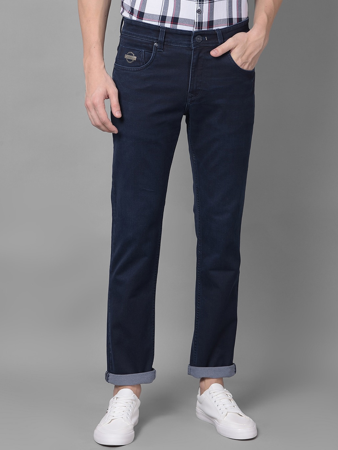

Canary London Men Smart Slim Fit Low-Rise Clean Look Embroidered Stretchable Jeans, Blue