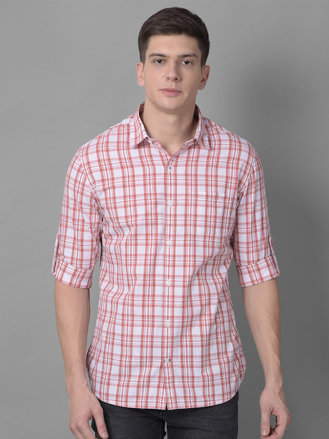 

Canary London Smart Slim Fit Tartan Checked Cotton Twill Casual Shirt, Rust