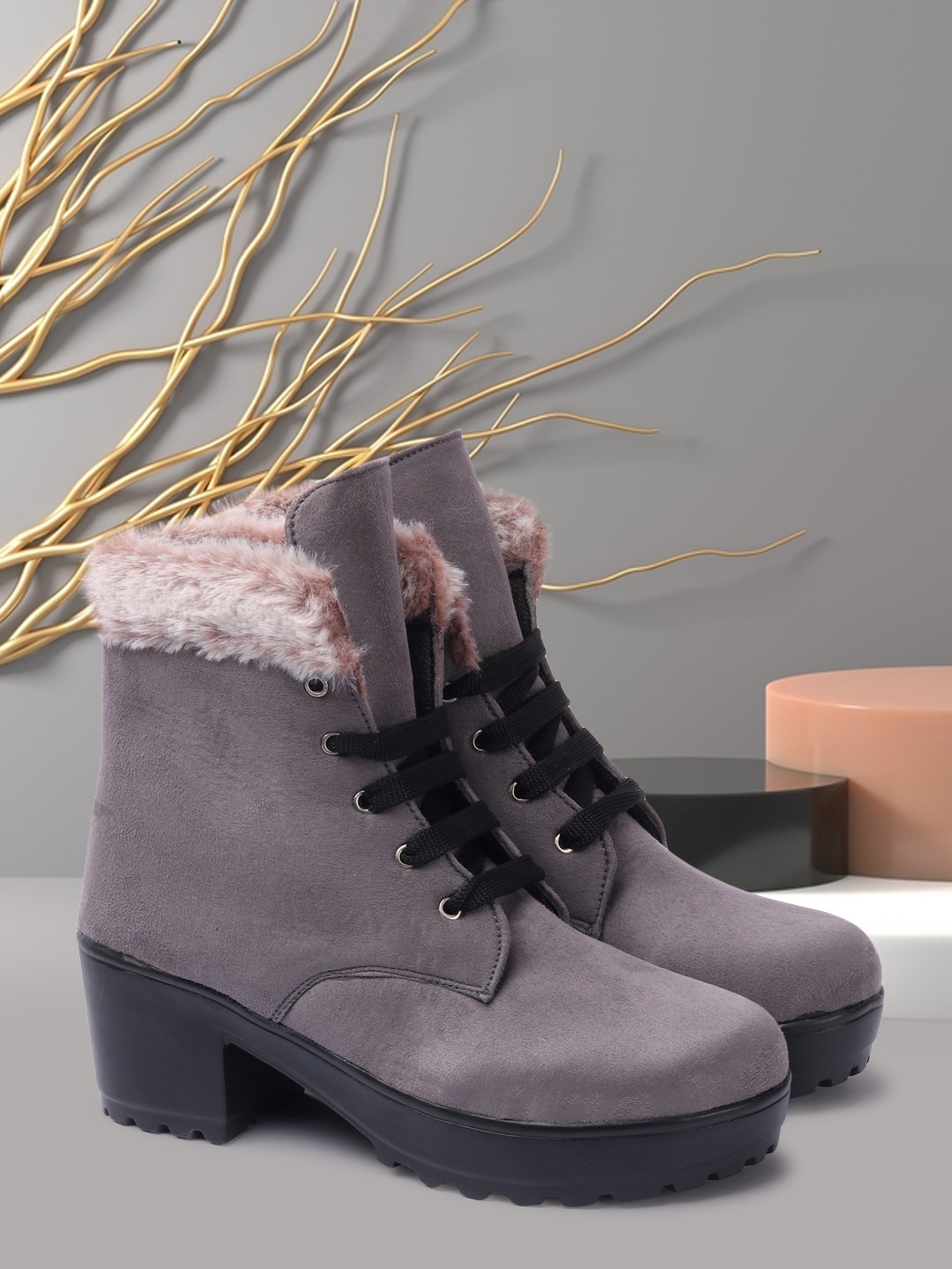 

FEET RUNNER Women Lace up Winter Boots, Grey