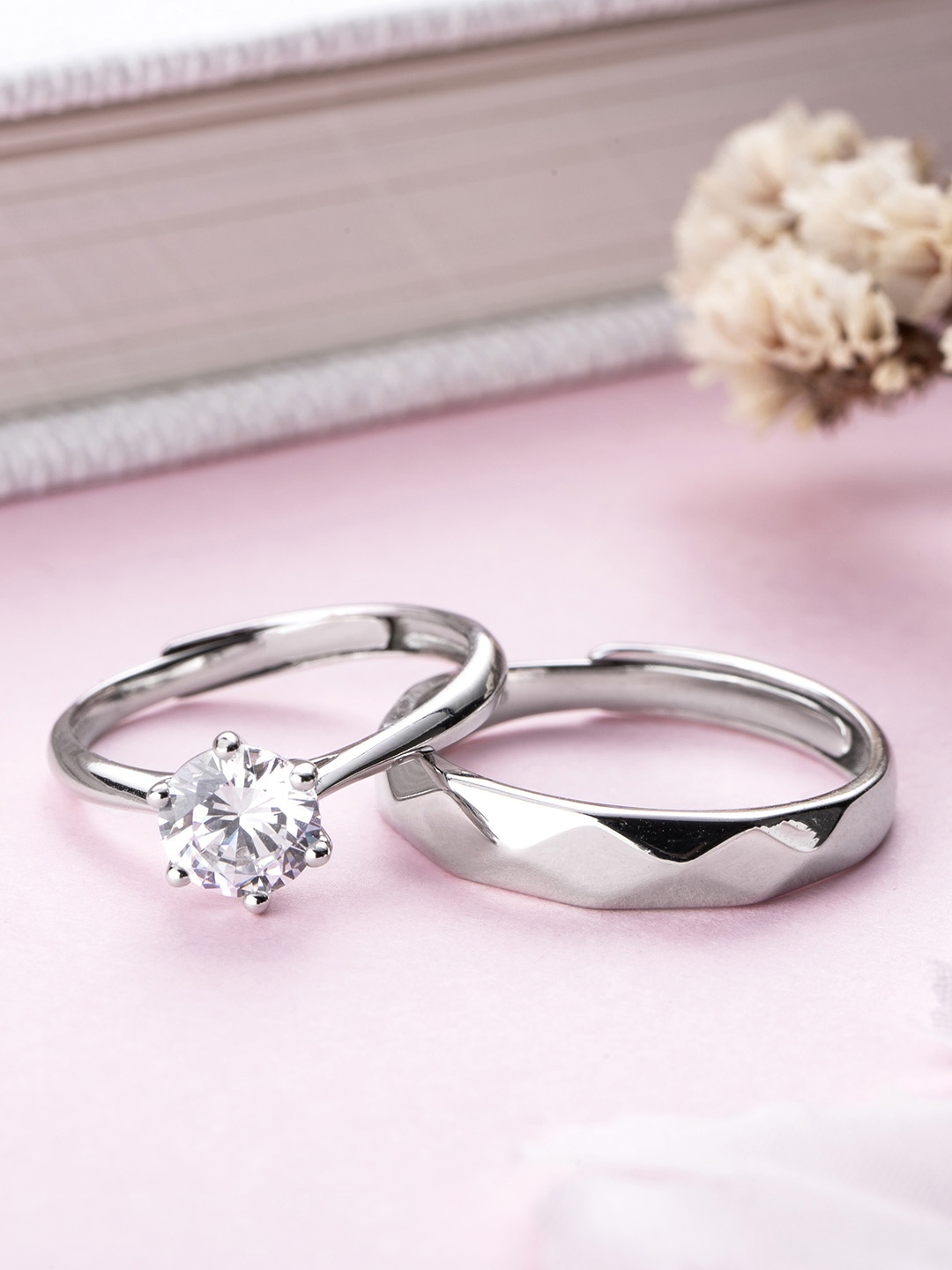 

Zavya Rhodium-Plated Sterling Silver Couple Finger Rings