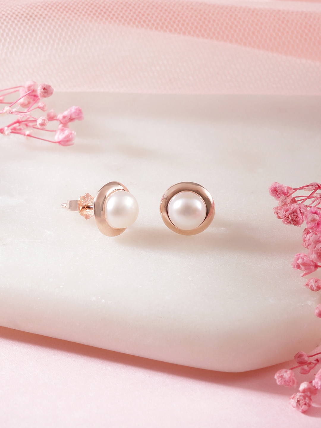 

Zavya Rose Gold Plated Pearl Studded Sterling Silver Circular Studs Earrings