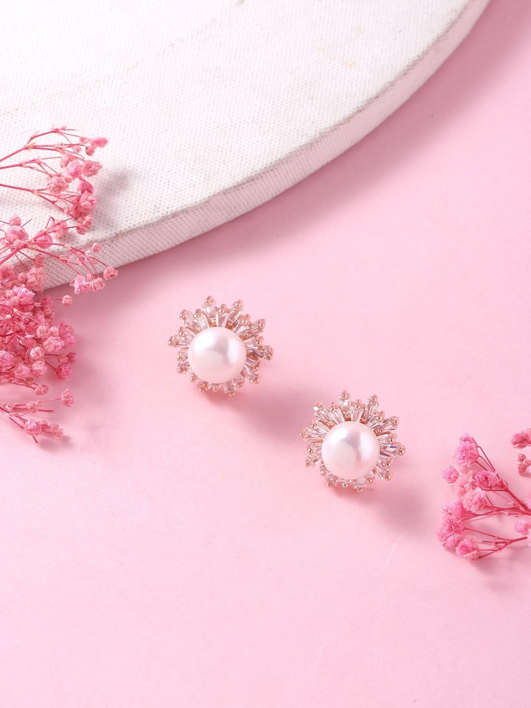 

Zavya Rose Gold Plated Pearl Studded Sterling Silver Circular Studs Earrings