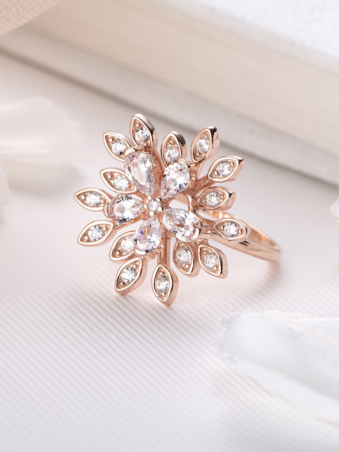 

Zavya Women Rose Gold-Plated CZ Studded Sterling Silver Finger Ring