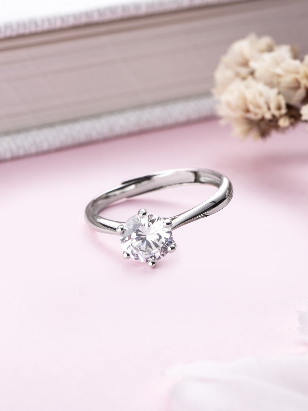 

Zavya Rhodium-Plated CZ Studded Sterling Silver Finger Ring