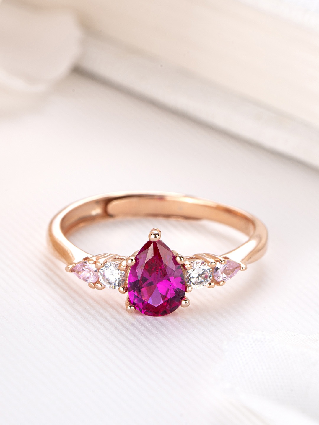 

Zavya Rose Gold-Plated CZ Studded Sterling Silver Finger Ring