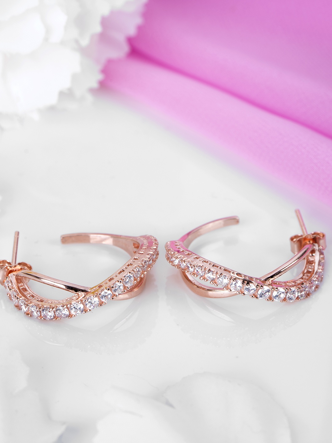 

Zavya Rose Gold-Plated CZ Studded Sterling Silver Circular Half Hoop Earrings