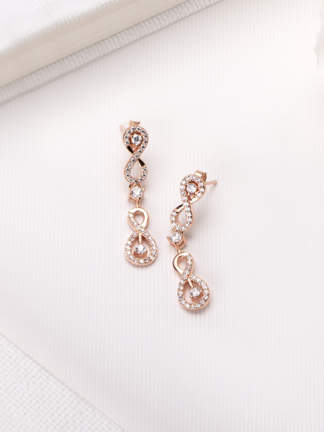 

Zavya Rose Gold-Plated CZ Studded Sterling Silver Contemporary Drop Earrings
