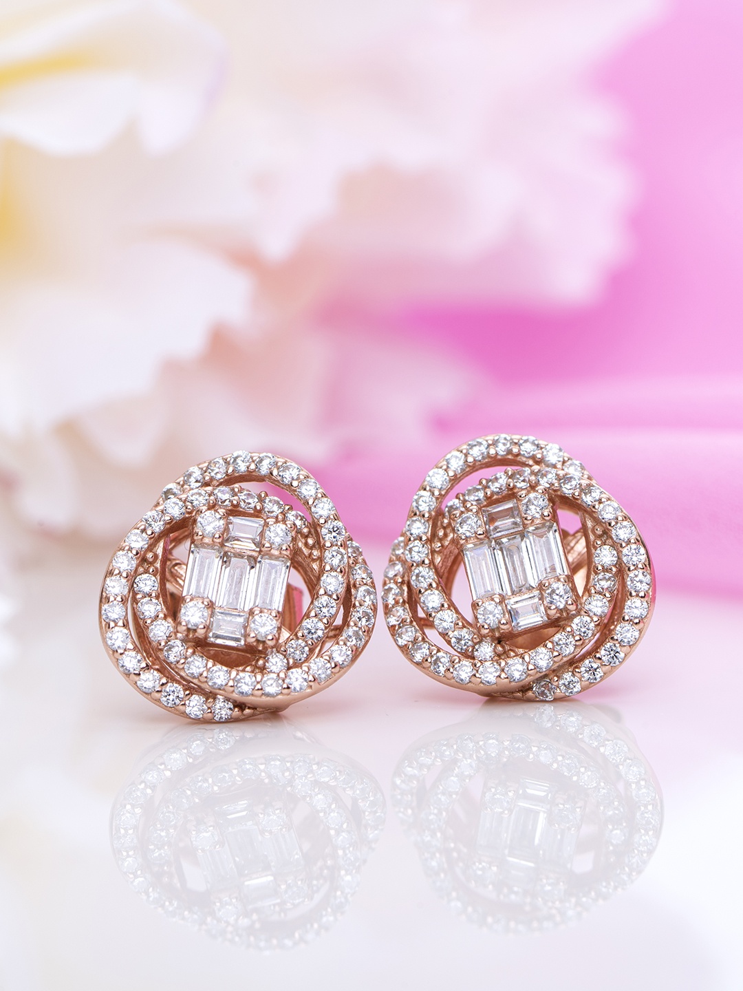 

Zavya Rose Gold-Plated CZ Studded Sterling Silver Circular Studs Earrings