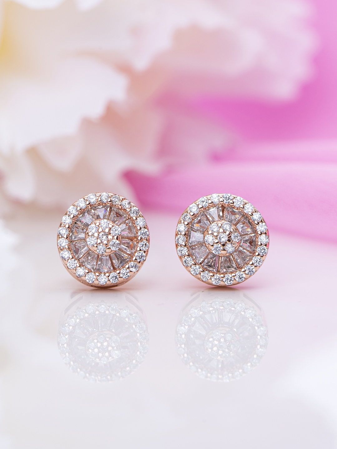 

Zavya Rose Gold-Plated CZ Studded Sterling Silver Circular Studs Earrings