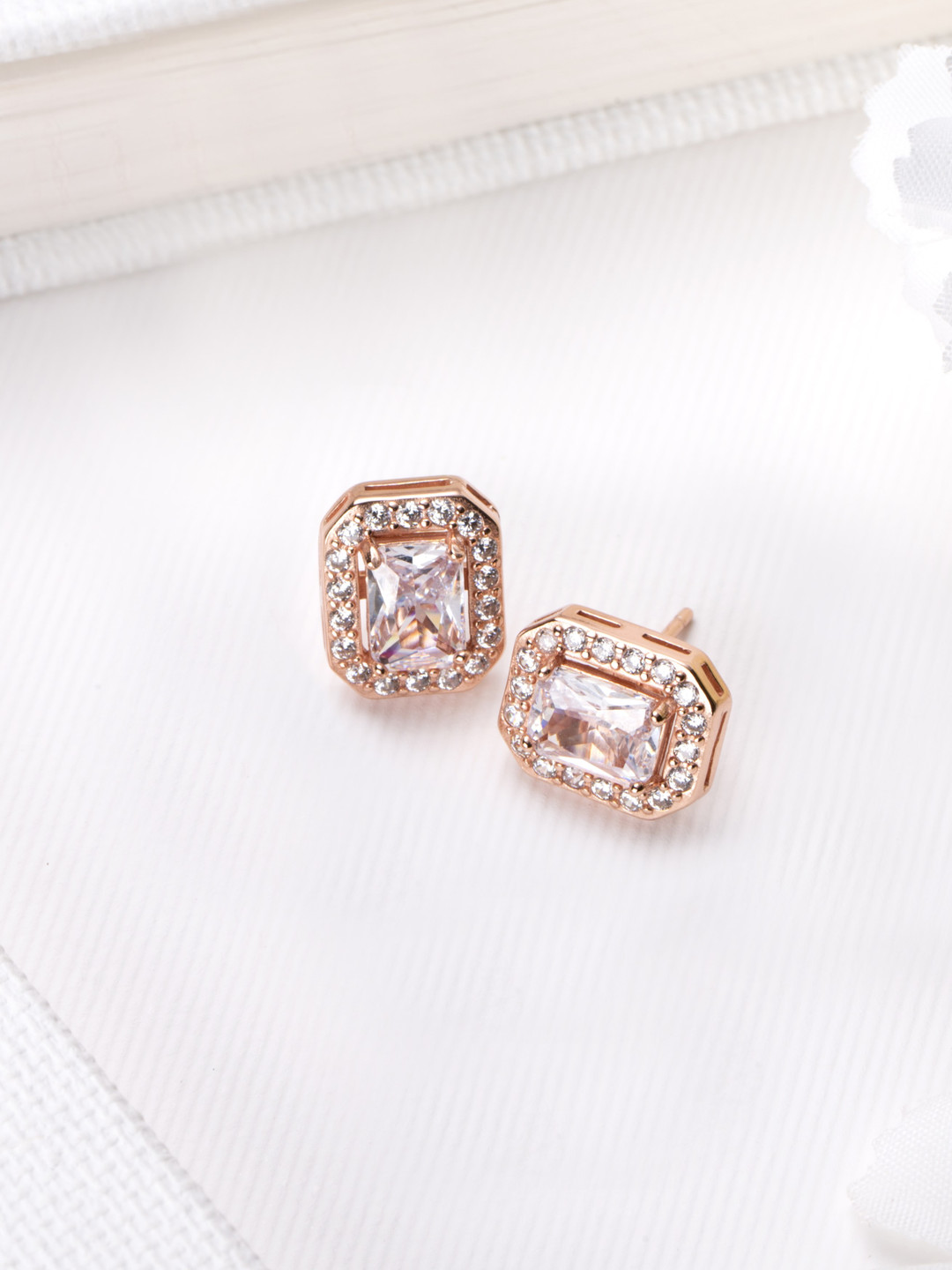 

Zavya Rose Gold-Plated CZ Studded Sterling Silver Geometric Studs Earrings