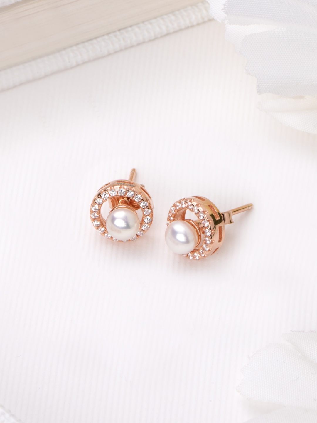 

Zavya Rose Gold-Plated Pearls Studded Sterling Silver Circular Studs Earrings