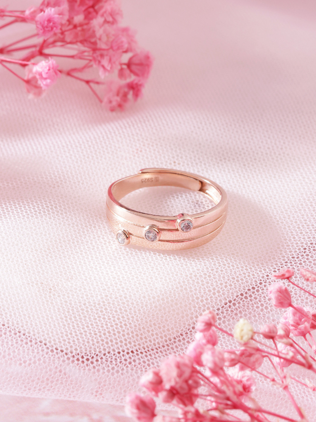 

Zavya Women Rose Gold-Plated CZ Studded Sterling Silver Finger Ring