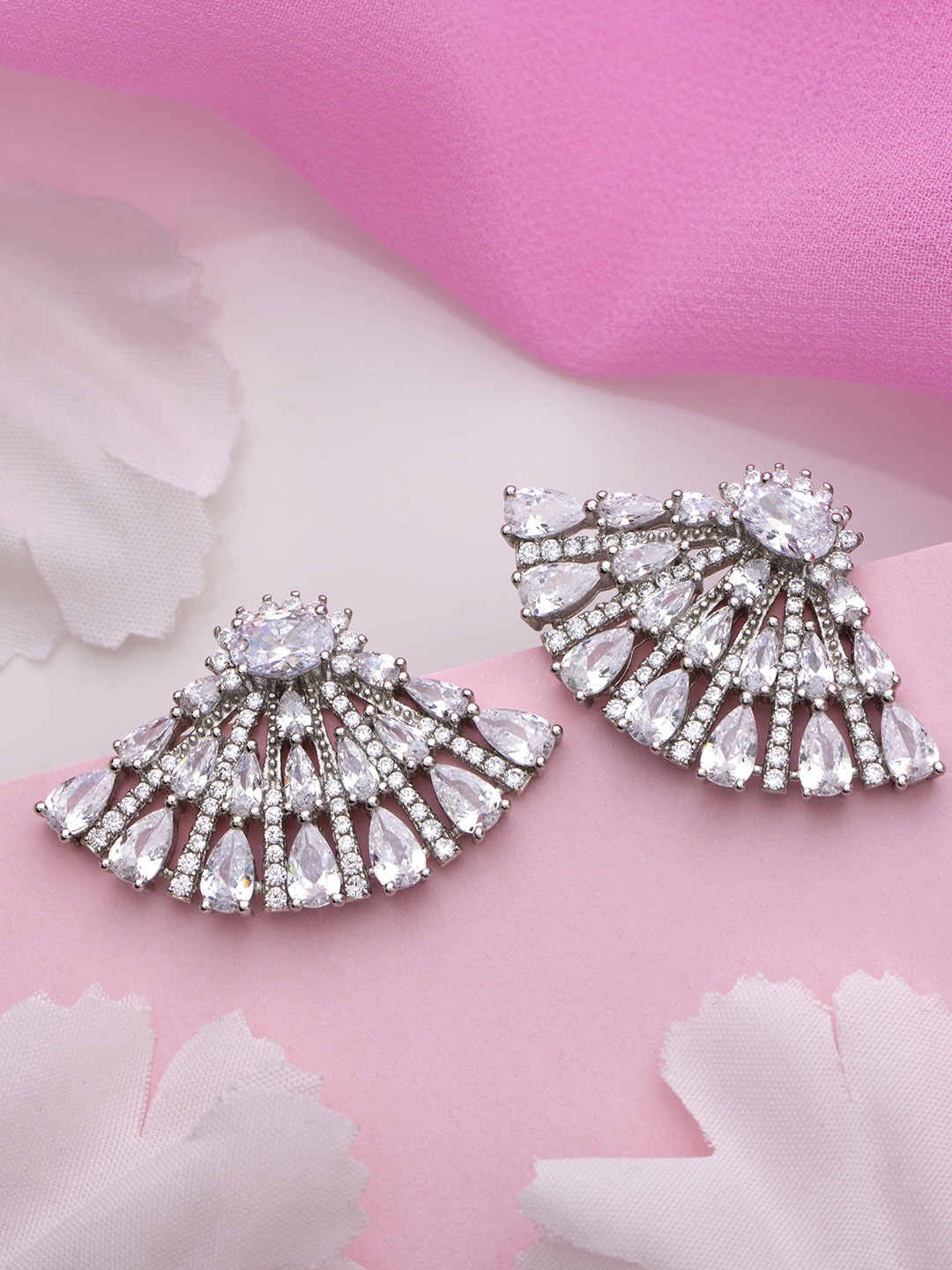 

Zavya Rhodium-Plated CZ Studded Sterling Silver Geometric Studs Earrings