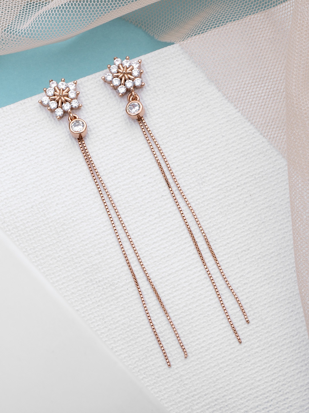 

Zavya Rose Gold-Plated CZ Studded Sterling Silver Contemporary Drop Earrings