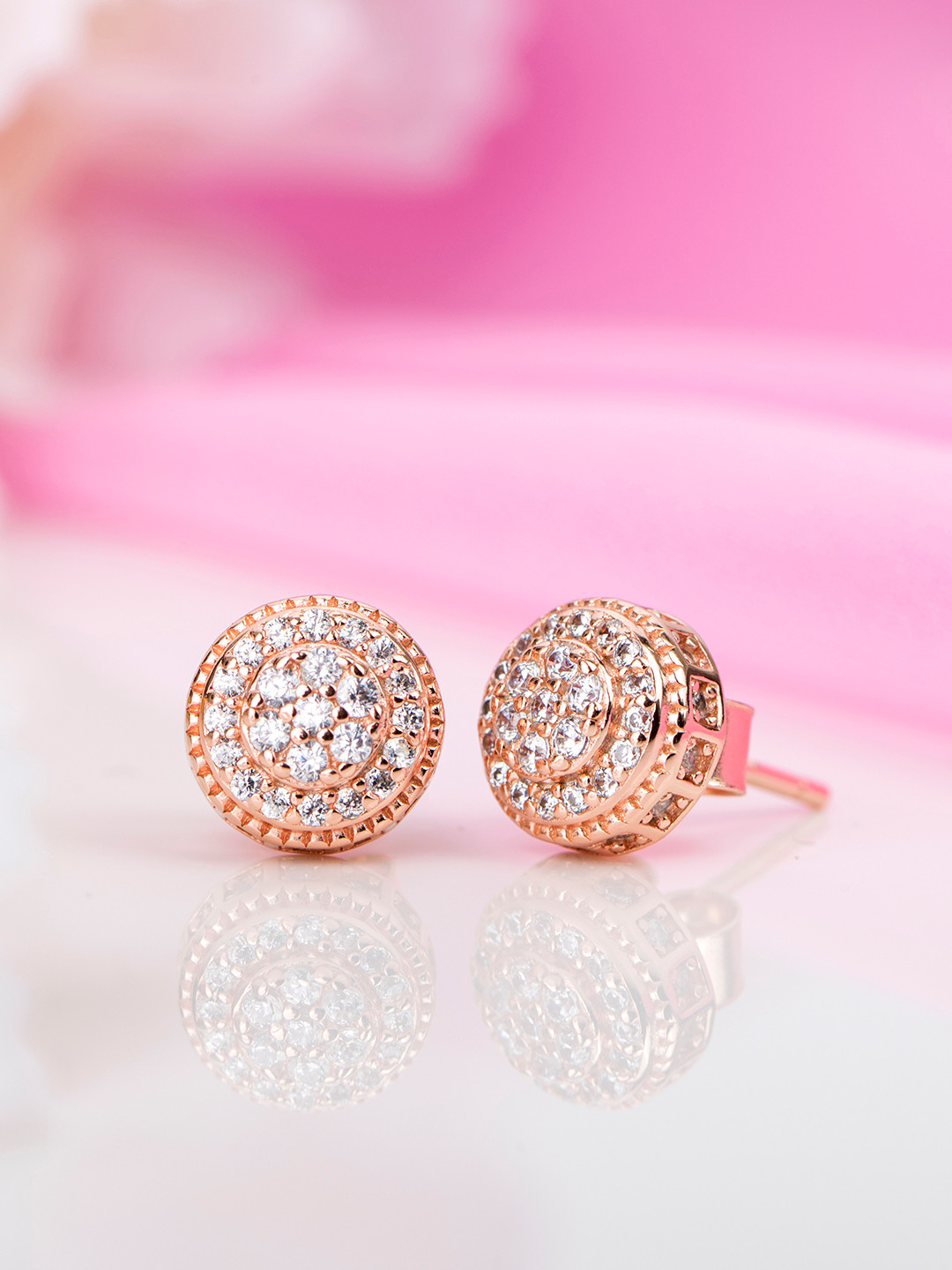 

Zavya Rose Gold-Plated CZ Studded Sterling Silver Circular Studs Earrings