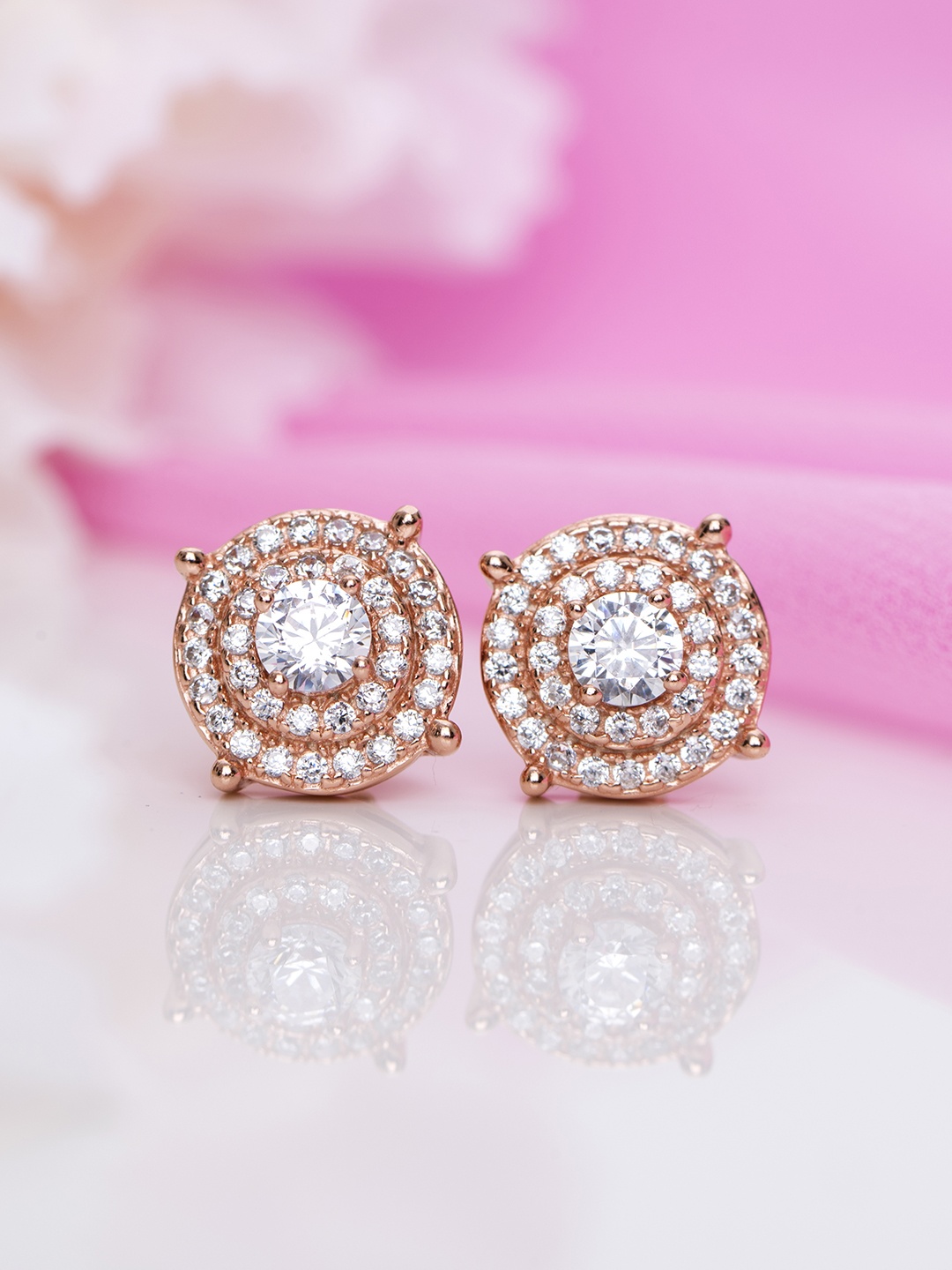 

Zavya Rose Gold-Plated CZ Studded Sterling Silver Geometric Studs Earrings