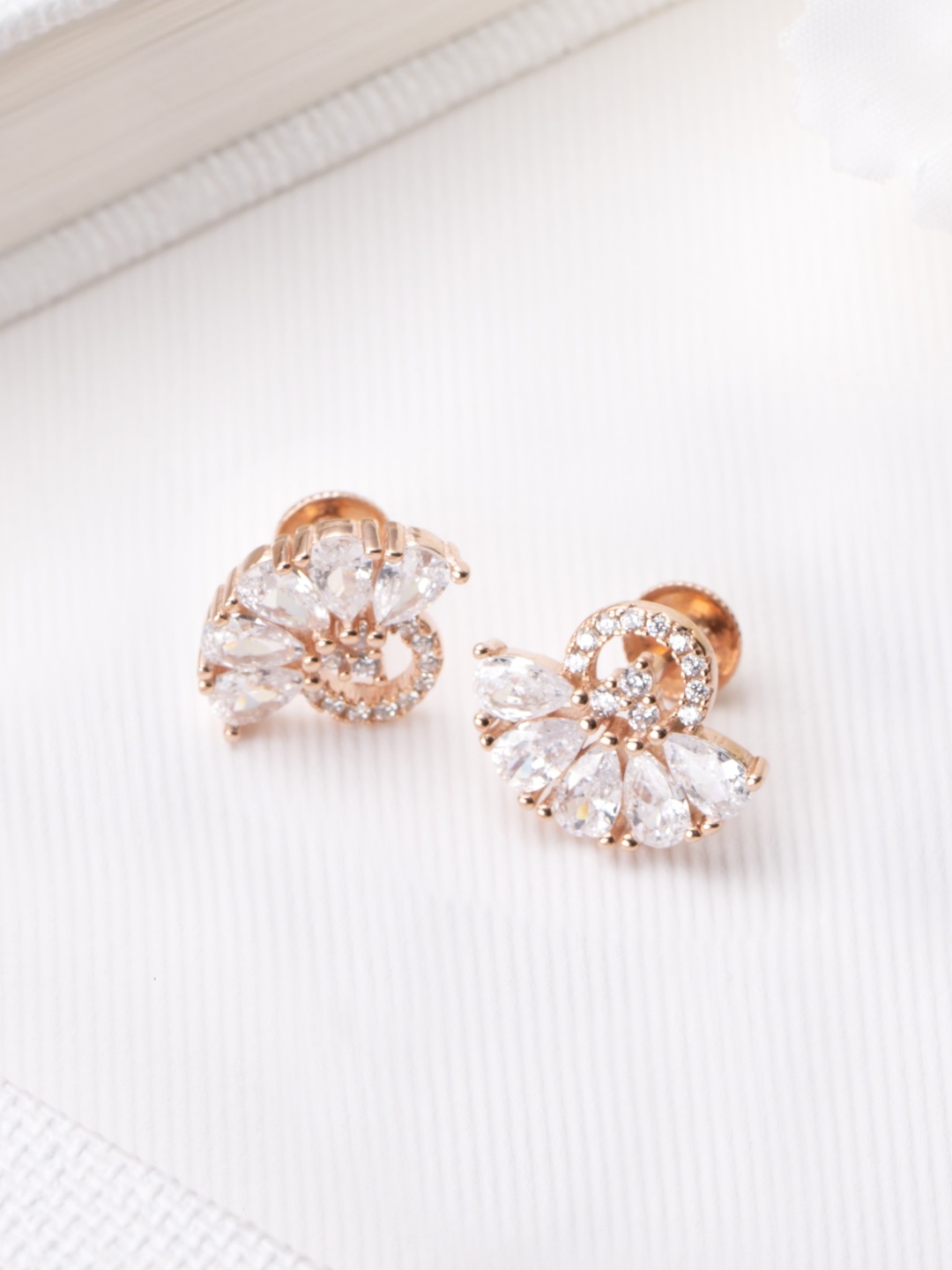 

Zavya Rose Gold-Plated CZ Studded Sterling Silver Floral Studs Earrings
