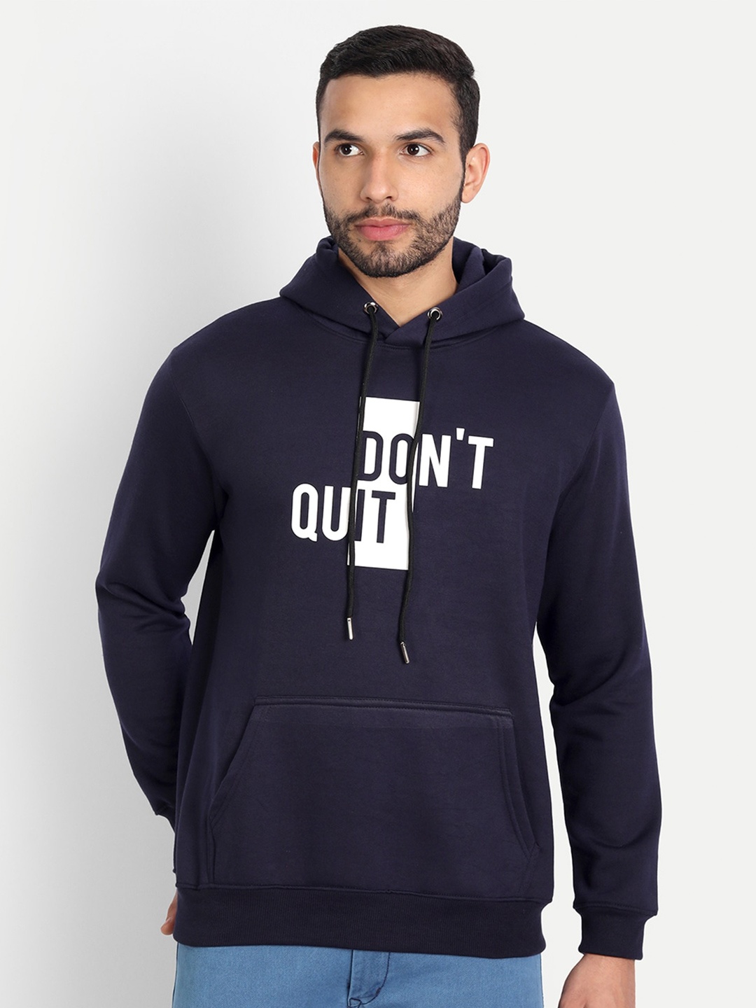 

ABSOLUTE DEFENSE Typography Printed Hooded Pure Cotton Pullover Sweatshirt, Blue