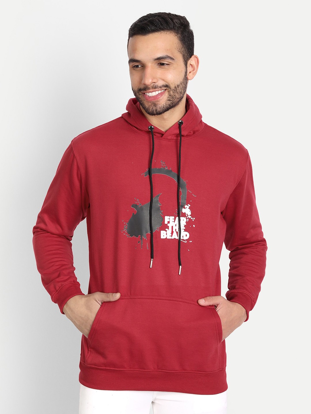 

ABSOLUTE DEFENSE Graphic Printed Fleece Hooded Pullover, Maroon